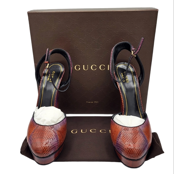 GUCCI Huston Platform Python Pumps with Ankle Strap 277958 Brown Purple 39.5 - Picture 8 of 15